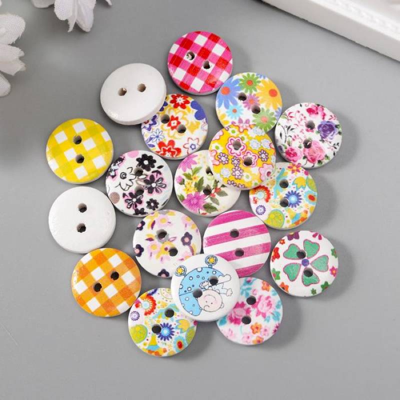 Пуговицы декоративные дерево 'Цветные' вес 8 гр