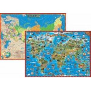 Двусторонняя детская карта Животные и Российская Федерация