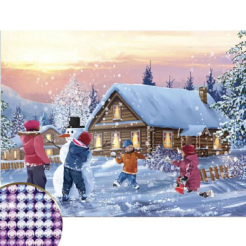 Алмазная вышивка с частичным заполнением «Зимние забавы» 30x40 см, холст, емкость