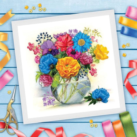 Вышивка лентами 'Ваза с цветами', 35x35 см