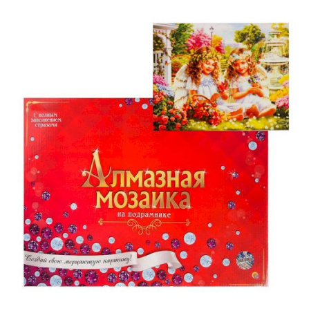 Алмазная мозаика 30x40 см, с подрамником, с полным заполнением, 33 цвета «Ангелочки в цветущем саду»